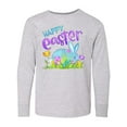 thumbnail image 1 of Inktastic Happy Easter Blue Bunny and Eggs in Grass Long Sleeve Youth T-Shirt, 1 of 5