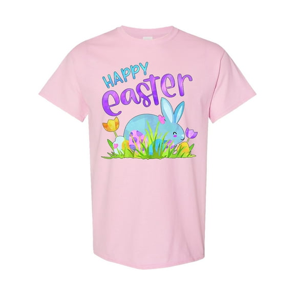 Inktastic Happy Easter Blue Bunny and Eggs in Grass T-Shirt