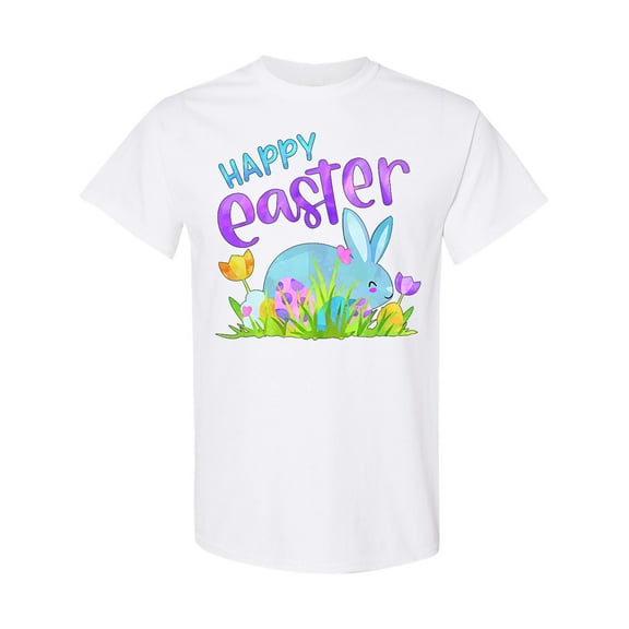 Inktastic Happy Easter Blue Bunny and Eggs in Grass T-Shirt