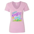thumbnail image 1 of Inktastic Happy Easter Blue Bunny and Eggs in Grass Women's V-Neck T-Shirt, 1 of 5