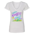thumbnail image 1 of Inktastic Happy Easter Blue Bunny and Eggs in Grass Women's V-Neck T-Shirt, 1 of 5