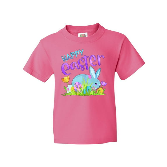 Inktastic Happy Easter Blue Bunny and Eggs in Grass Youth T-Shirt