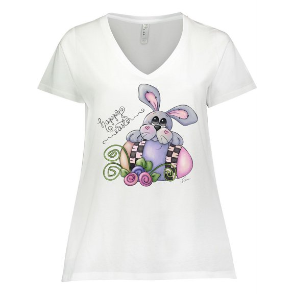 Inktastic Happy Easter Bunny Rabbit Women's Plus Size V-Neck T-Shirt