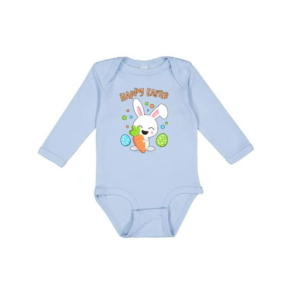 Inktastic Happy Easter Bunny with Eggs and Carrot Boys or Girls Long Sleeve Baby Bodysuit