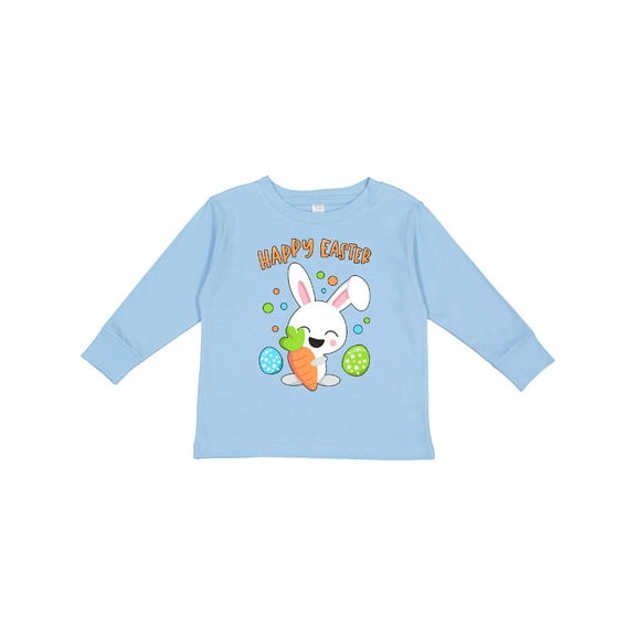 Inktastic Happy Easter Bunny with Eggs and Carrot Boys or Girls Long Sleeve Toddler T-Shirt