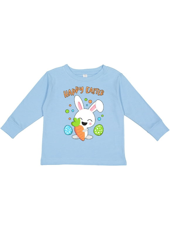 Happy Easter Bunny with Eggs and Carrot Boys or Girls Long Sleeve Toddler T-Shirt