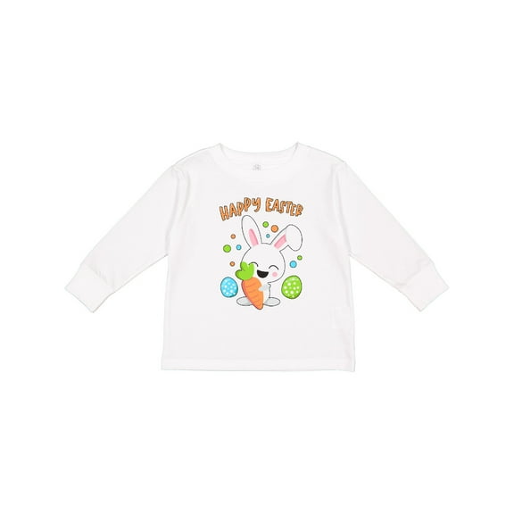 Inktastic Happy Easter Bunny with Eggs and Carrot Boys or Girls Long Sleeve Toddler T-Shirt