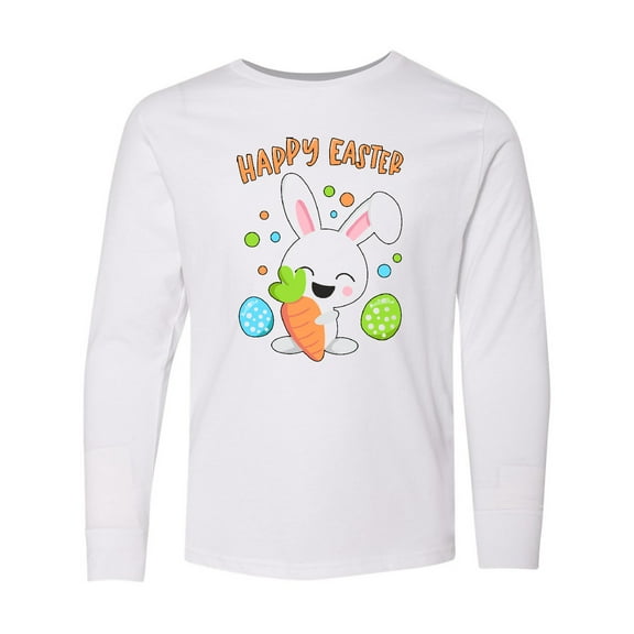 Inktastic Happy Easter Bunny with Eggs and Carrot Long Sleeve Youth T-Shirt