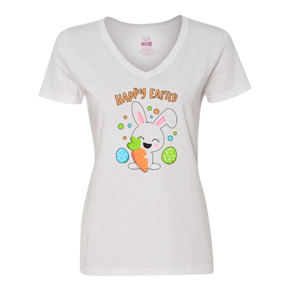 Inktastic Happy Easter Bunny with Eggs and Carrot Women's V-Neck T-Shirt