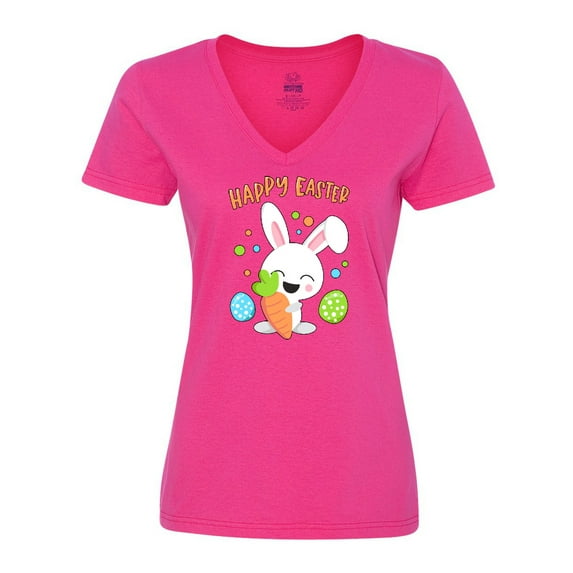 Inktastic Happy Easter Bunny with Eggs and Carrot Women's V-Neck T-Shirt