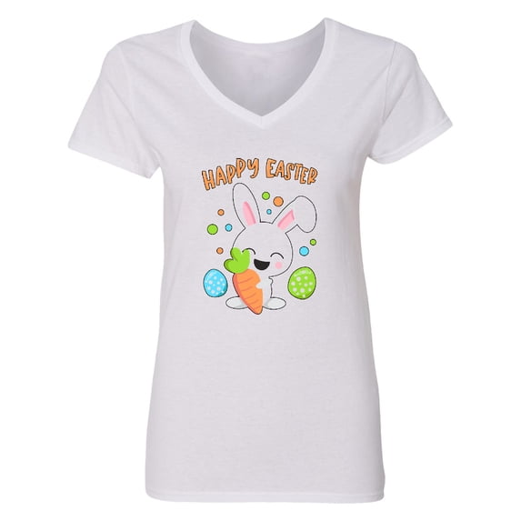 Inktastic Happy Easter Bunny with Eggs and Carrot Women's V-Neck T-Shirt