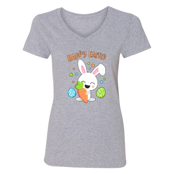 Inktastic Happy Easter Bunny with Eggs and Carrot Women's V-Neck T-Shirt