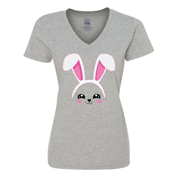 Inktastic Happy Easter Cute Pink Bunny Face Women's V-Neck T-Shirt