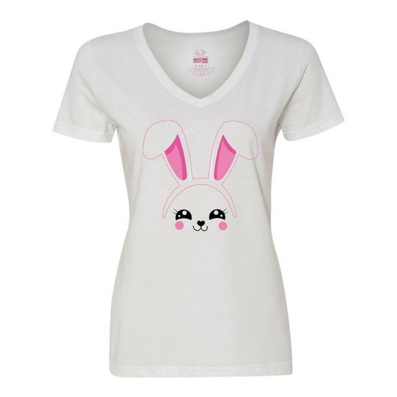 Inktastic Happy Easter Cute Pink Bunny Face Women's V-Neck T-Shirt