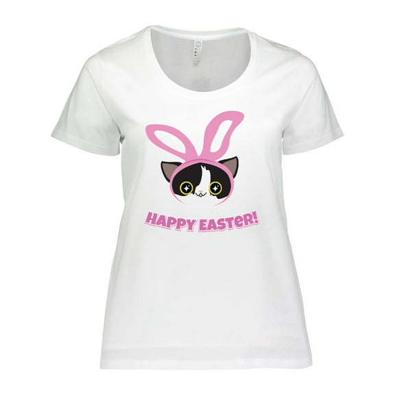 Inktastic Happy Easter Kawaii Cat Black & White Women's Plus Size T-Shirt