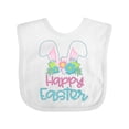 thumbnail image 1 of Inktastic Happy Easter with Bunny Ears and Flowers Boys or Girls Baby Bib, 1 of 4