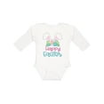 thumbnail image 1 of Inktastic Happy Easter with Bunny Ears and Flowers Boys or Girls Long Sleeve Baby Bodysuit, 1 of 5