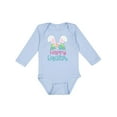thumbnail image 1 of Inktastic Happy Easter with Bunny Ears and Flowers Boys or Girls Long Sleeve Baby Bodysuit, 1 of 5
