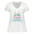 thumbnail image 1 of Inktastic Happy Easter with Bunny Ears and Flowers Women's Plus Size V-Neck T-Shirt, 1 of 5