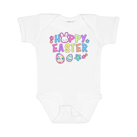 Inktastic Happy Easter with Bunny Face and Easter Eggs Girls Baby Bodysuit