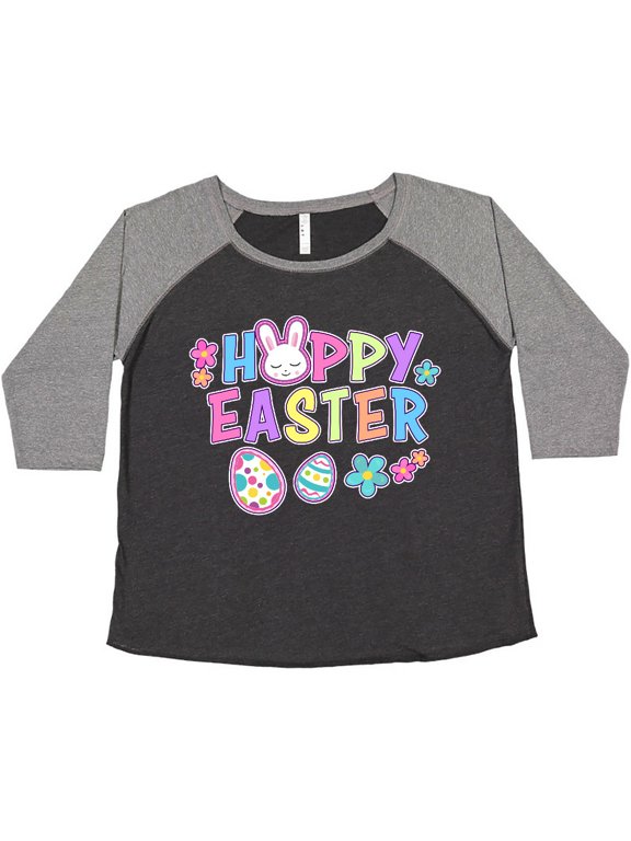 Happy Easter with Bunny Face and Easter Eggs Women's Plus Size T-Shirt