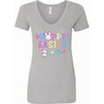 thumbnail image 1 of Inktastic Happy Easter with Bunny Face and Easter Eggs Women's V-Neck T-Shirt, 1 of 5