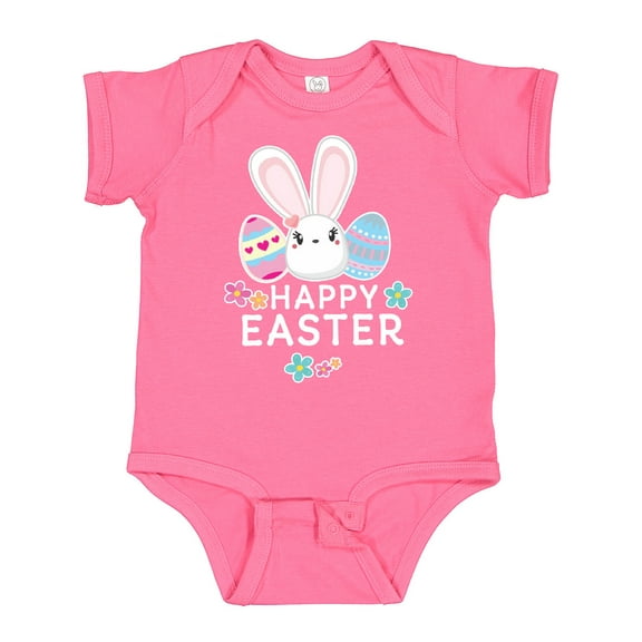 Inktastic Happy Easter with Bunny Head and Easter Eggs Boys or Girls Baby Bodysuit