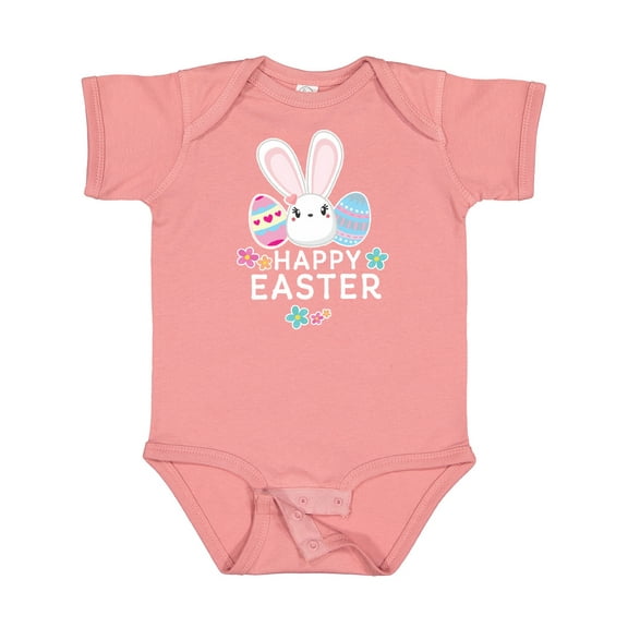 Inktastic Happy Easter with Bunny Head and Easter Eggs Boys or Girls Baby Bodysuit