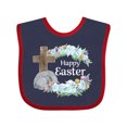 thumbnail image 1 of Inktastic Happy Easter with Cross and Flowers Boys or Girls Baby Bib, 1 of 4