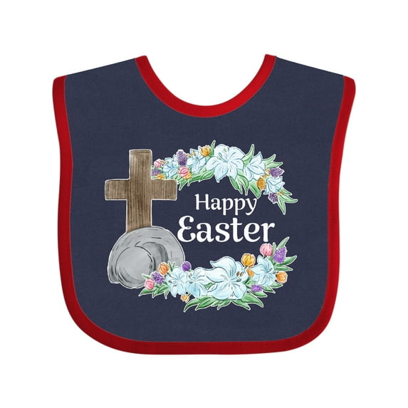 Inktastic Happy Easter with Cross and Flowers Boys or Girls Baby Bib
