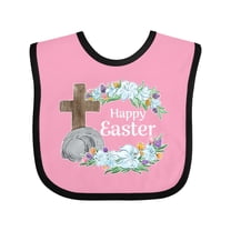Inktastic Happy Easter with Cross and Flowers Boys or Girls Baby Bib