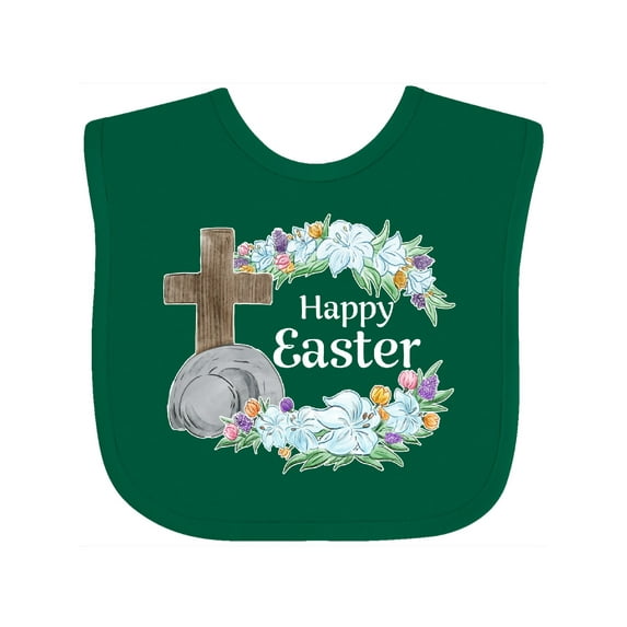 Inktastic Happy Easter with Cross and Flowers Boys or Girls Baby Bib