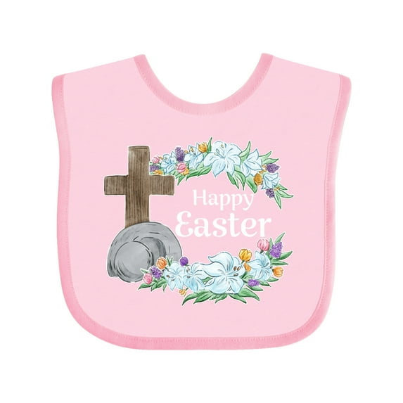 Inktastic Happy Easter with Cross and Flowers Boys or Girls Baby Bib