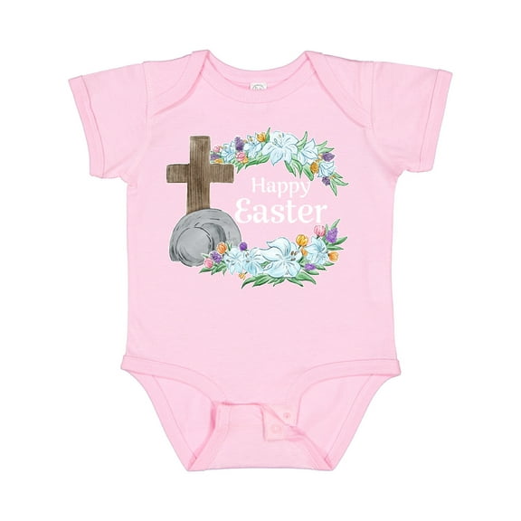 Inktastic Happy Easter with Cross and Flowers Boys or Girls Baby Bodysuit
