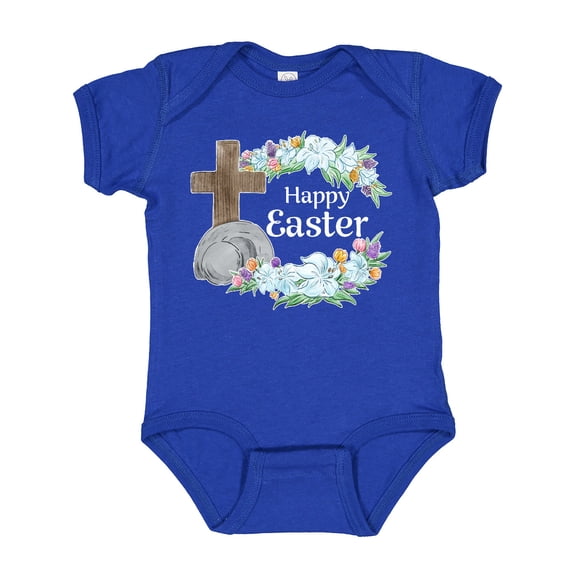 Inktastic Happy Easter with Cross and Flowers Boys or Girls Baby Bodysuit