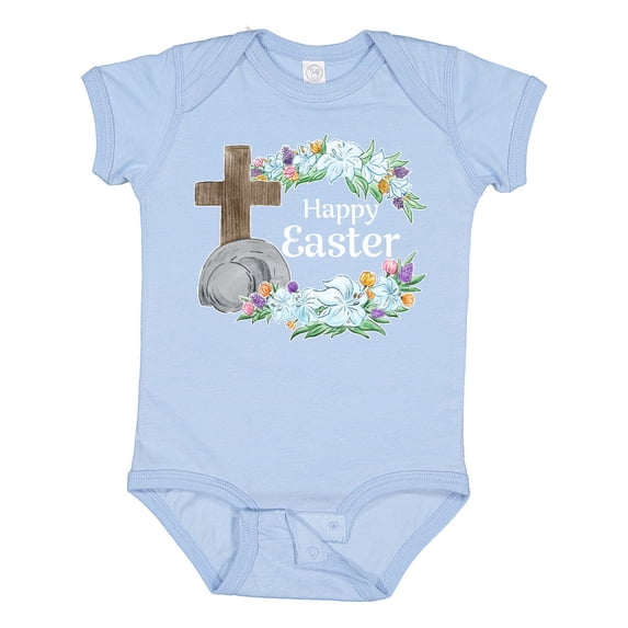 Inktastic Happy Easter with Cross and Flowers Boys or Girls Baby Bodysuit