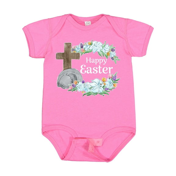 Inktastic Happy Easter with Cross and Flowers Boys or Girls Baby Bodysuit
