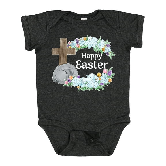Inktastic Happy Easter with Cross and Flowers Boys or Girls Baby Bodysuit