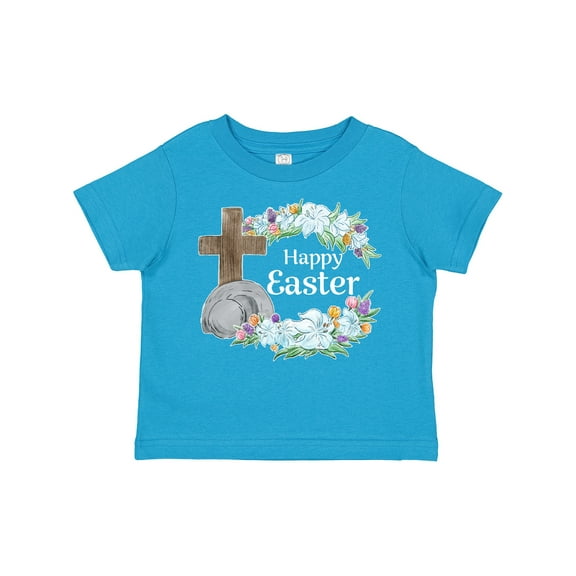 Inktastic Happy Easter with Cross and Flowers Boys or Girls Toddler T-Shirt