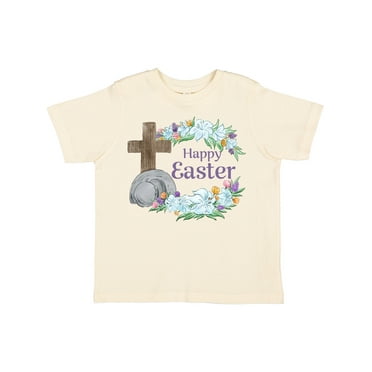 Inktastic Happy Easter with Cross and Flowers Boys or Girls Toddler T-Shirt