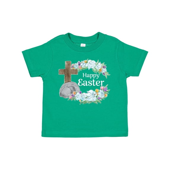 Inktastic Happy Easter with Cross and Flowers Boys or Girls Toddler T-Shirt