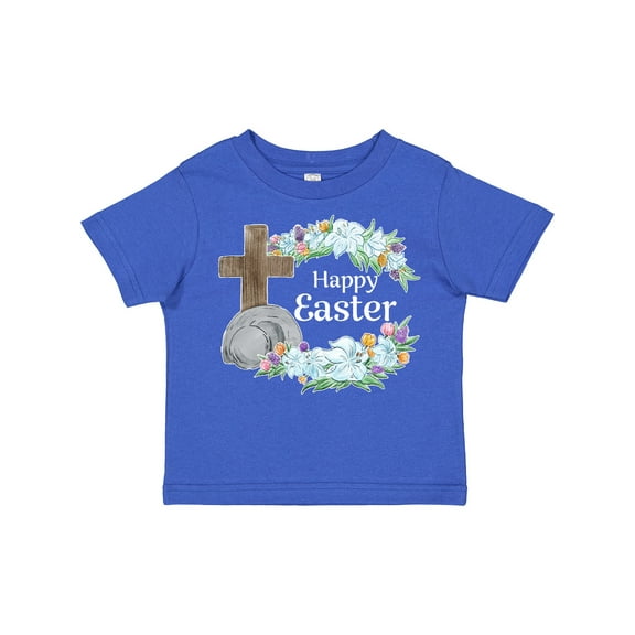 Inktastic Happy Easter with Cross and Flowers Boys or Girls Toddler T-Shirt