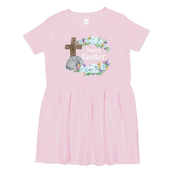 Inktastic Happy Easter with Cross and Flowers Girls Toddler Dress