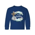 thumbnail image 1 of Inktastic Happy Easter with Cross and Flowers Long Sleeve Youth T-Shirt, 1 of 5