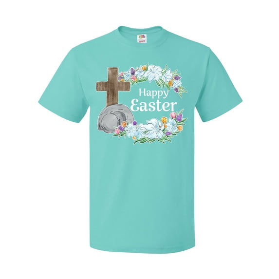 Inktastic Happy Easter with Cross and Flowers T-Shirt