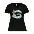 thumbnail image 1 of Inktastic Happy Easter with Cross and Flowers Women's Plus Size T-Shirt, 1 of 5