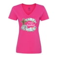 thumbnail image 1 of Inktastic Happy Easter with Cross and Flowers Women's V-Neck T-Shirt, 1 of 5