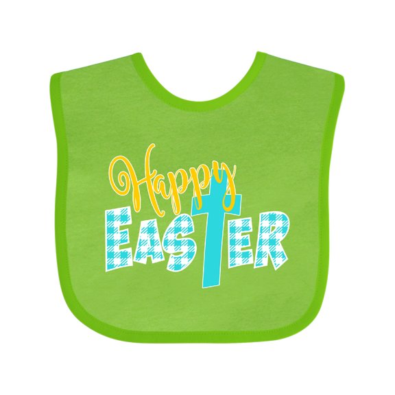 Inktastic Happy Easter with Cross in Teal Plaid Boys or Girls Baby Bib