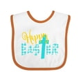 thumbnail image 1 of Inktastic Happy Easter with Cross in Teal Plaid Boys or Girls Baby Bib, 1 of 4