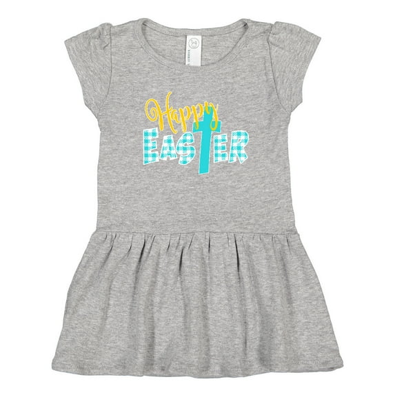 Inktastic Happy Easter with Cross in Teal Plaid Girls Toddler Dress
